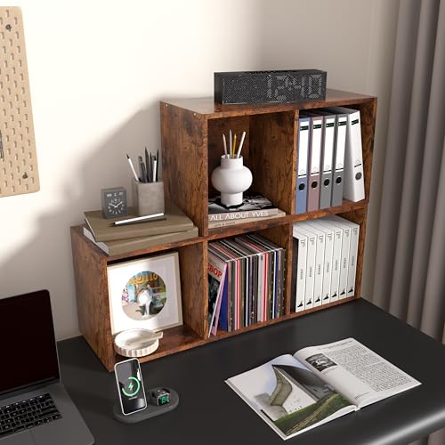 Wooden 2 Cube Storage Organizer, 2 Tier Storage Cubes Storage Display Cubby, Versatile Cubes Shelf and Cubby Organizer for Any Space (Retro Brown, 2 Cube-W(11.8inch) - color: Retro Brown, size: 2 Cube-W(11.8inch)