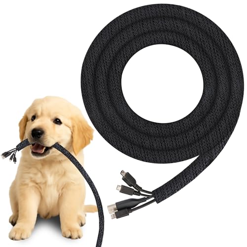 SunGrow Pet Cord Protector, 1/2 Inch Wire Loom Tubing Cable Sleeve, Dog, Cat, Ferret Wire Split Sleeve, Cable Protector Tubing, Restricts Chewing, Polyester Cable Management Sleeve, 10 Feet