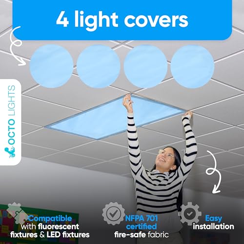 Fluorescent Light Covers for Ceiling Lights Classroom Magnetic Blue 4pk - color: Tranquil Blue