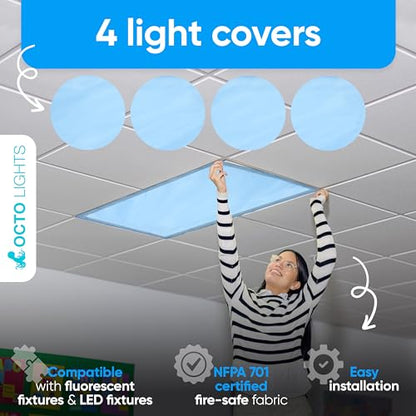 Fluorescent Light Covers for Ceiling Lights Classroom Magnetic Blue 4pk - color: Tranquil Blue