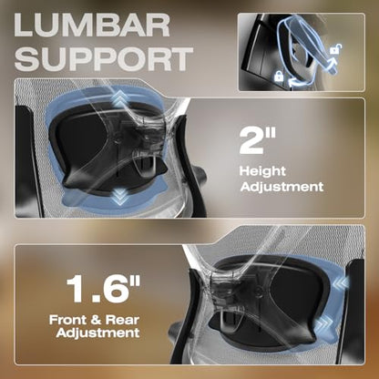 ELABEST X100 Ergonomic Mesh Office Chair with Footrest, Big and Tall Hone Desk Chair with 5D Flip-Up Arms, Adjustable 3D Lumbar Support,Gaming & Executive Computer Chairs - color: Midnight Mist