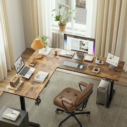 Agilestic 63 x 55 Inch L Shaped Electric Standing Desk, Rustic Brown - color: Rustic Brown, size: 63x55 Inch