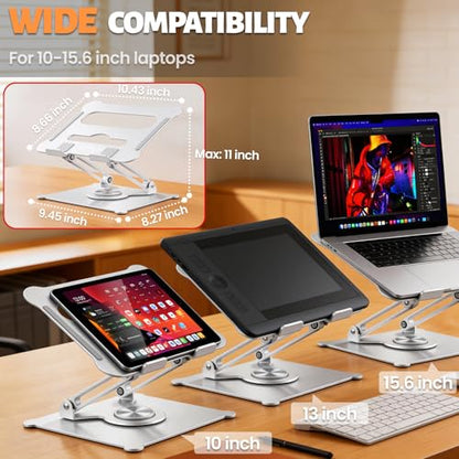 Urmust 360° Rotating Laptop Stand for Desk, 10-15.6“ Laptop Riser, Silver - color: F-Silver-360