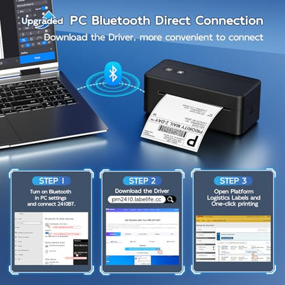 Thermal Shipping Label Printer 4x6 Bluetooth Label Maker for Small Business | 2410BT Wireless Label Printers Compatible with iOS Android & PC, Widely Used for USPS, Tiktok - color: Black, style: Label Printer