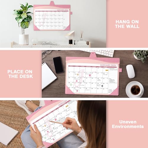 Ospelelf Desk Calendar 2026-2027 with Storage Pocket Protective Cover Large 12"x17" Leather Monthly Wall Planner Pad 18 Months January 2026 - June 2027 Pink - color: Pink, size: 12" X 17" (Jan.2026 - June.2027)