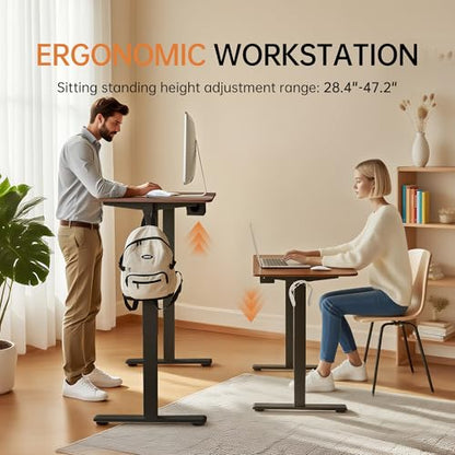 55"x 24" Standing Desk Height Adjustable Electric Home Office Desks | Powered Sit Stand Computer Stand up Rising Table with Two-Piece Top, 3 Memory Presets, Hooks, Cable Management| Brown - size: 55 inch