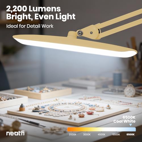 Neatfi LED Desk Lamp, 2200 Lumens, 24W, 20-Inch Wide Head (Gold) - color: Gold, size: Non-CCT with Clamp