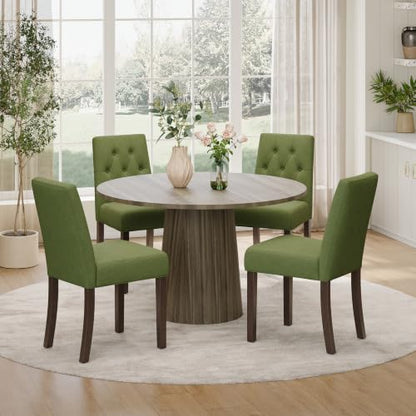 Upholstered Dining Chairs Set of 4, Modern Fabric Dining Chairs with Tufted Design, Kitchen Side Chairs, Farmhouse Dinner Chair with Wood Legs for Kitchen Restaurant Living Room, Green - color: Green, size: Set of 4