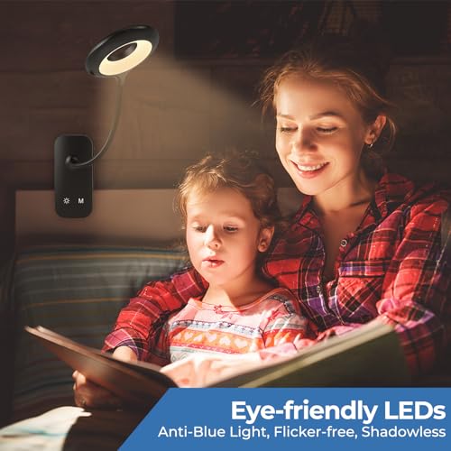 CUHIOY 2Pack Rechargeable Clip on Reading Light for Bed Headboard, Black | 5 Colors 5 Brightness Bed Light, Battery Flexible Neck Desk Lamp with Strong Clamp, Flicker-Free Night Light, Kids Bunk Bed - style: 2Pack Black