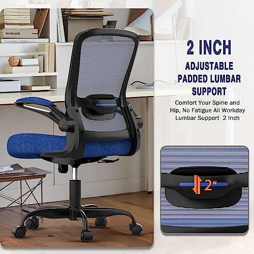 Ergonomic Office Chair w/Adjustable Lumbar, Flip Armrest, 135° Recline - color: Royal Blue