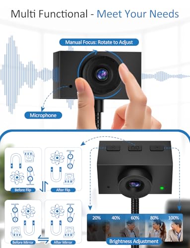 Webcam for PC, Streaming Camera, Web Camera for Desktop/Laptop Computer Webcam with Microphone, Plug and Play USB Web Cam with Bracket, Manual Focus, for Live Streaming, Video Calls