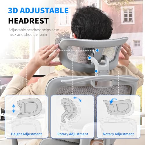 Mesh Ergonomic Office Chair with Footrest, Grey | High Back, Lumbar Support, Adjustable Headrest and Armrests, Gaming Chair,Home Office Desk Chair - color: Grey, style: Modern