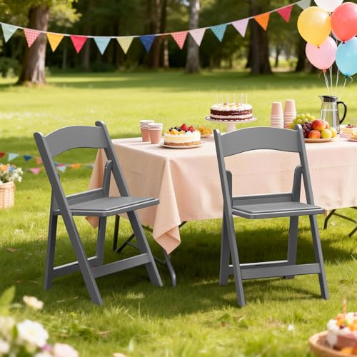 Nazhura Garden and Patio Folding Chair for Events and Wedding, Lightweight with Padded Seat, Water-Proof, Double Braced Frame, Non-Slip Feet, 350LB Capacity - color: Grey