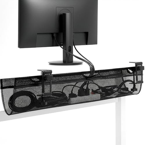 VIVO No Drill Clamp-on 36 inch Mesh Net Under Desk Cable Management Wire Organizer, Adjustable Home Office Standing Desk Cord Storage Sleeve, Black, DESK-AC36MH (Pack of 10) - size: 36" (Pack of 10)