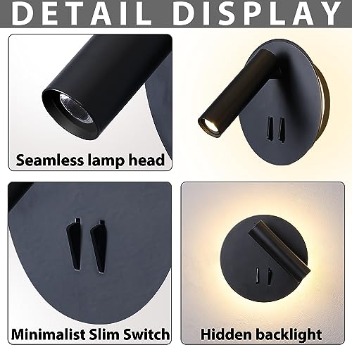 ZEROUNO Hardwired Sconces Wall Mounted Reading Lights with Switch LED Wall Lighting for Bedroom Bedside Lamps (Black) - color: Black