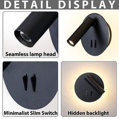 ZEROUNO Hardwired Sconces Wall Mounted Reading Lights with Switch LED Wall Lighting for Bedroom Bedside Lamps (Black) - color: Black