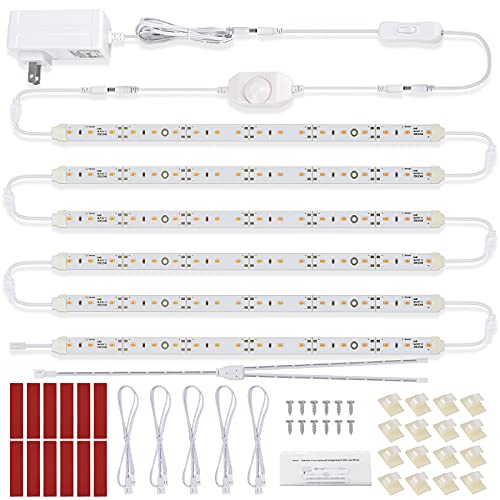 Under Cabinet LED Lighting Kit for Kitchen Cabinet Counters Shelf Closet. 6 PCS 12 Inches Light Strip with Adapter Switch Dimmer Extension Cable. Plug in. Dimmable. 1500 Lumen. Warm White 2700K - color: Warm White 2700K