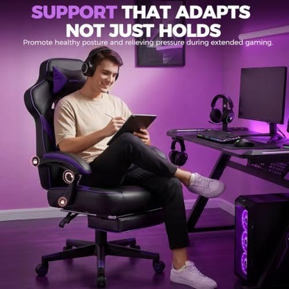 GTPLAYER Gaming Chair with Footrest, 350LBS Big and Tall Office Chair, Ergonomic High Back Lumbar Support and Recliner for Back Pain Relief, Purple - color: Ergo-purple