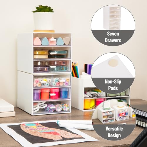 Mind Reader Stackable Craft Supply Organizer, 6 Drawer Desktop Storage with Clear Drawers, Plastic, Set of 2, White - color: White 6 Drawer Organizer