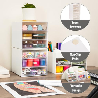 Mind Reader Stackable Craft Supply Organizer, 6 Drawer Desktop Storage with Clear Drawers, Plastic, Set of 2, White - color: White 6 Drawer Organizer