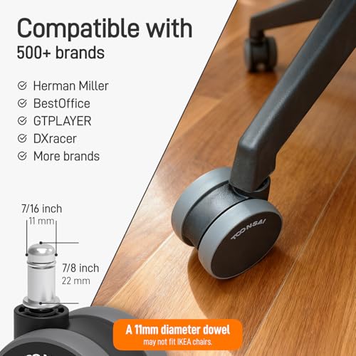 Office Desk Chair Wheels Replacement, Computer Gaming Casters for Carpet，2.5 Inch Stem 7/16-7/8 Set of 5 for Furniture Hardwood Hard Floors Chair Casters Tile Smooth Safe Quiet Rolling 660LB - style: 2.5 inch（Black & Grey）