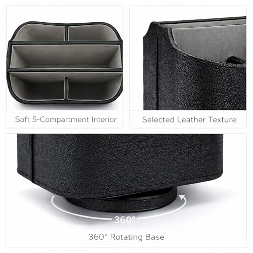 UnionBasic Rotating Desk Organizer, 360 Desk Spinning Caddy, Desktop TV Guide/Mail/Media/Remote Controller Holder Organizer,Fishskin Black - color: Fishskin Black