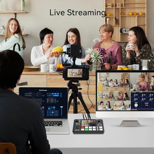 Mixer Plus Compact Video Switcher 4 HDMI with 4''Built-in Screen, Portable Live Streaming Switcher for Multi-Camera, Online Class, Event, YouTube, OBS, Zoom