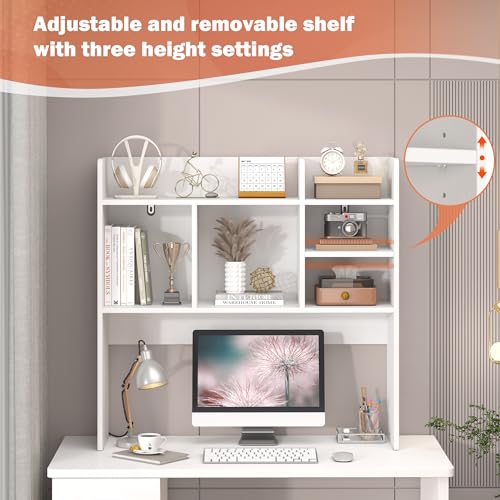 Desk Hutch with 6 Shelves, Desktop Organizer Shelf for Office Dorm, White