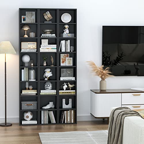 FOTOSOK Bookshelf Bookcase 8-Tier Narrow Bookshelf Tall CD Media Tower Rack | 11.6 X 9.3 X 70.9 Black Bookshelf, Tall Narrow Slim Skinny Display Bookcase with Cube Storage and 4 Adjustable Shelves - color: Black