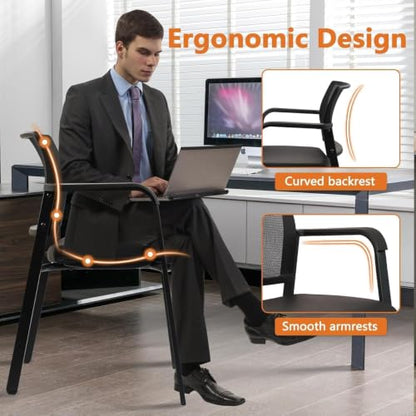 CLATINA Mesh Back Stacking Guest Chairs Leather,Stackable Waiting Room Arm Chair with PVC Upholstered for Office Reception Hospital Lobbies Schools Conference Medical Meeting Churches Black,Set of 8 - size: 8 Pack