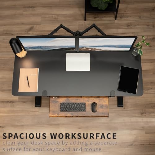 VIVO Vintage Brown Large 27 x 11 in Under Desk Keyboard Tray, MOUNT-KB05N | Keyboard Tray for Typing, Slide Out Platform, Rustic, Extra Sturdy C-Clamp Mount System, Computer Drawer, Black Frame - color: Vintage Brown, size: 27 inch