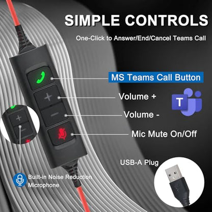 Callez Computer Headset with ENC Dual Mic Noise Cancelling for PC Laptop | USB Headset with MS Teams Call Button, Wired Stereo Headphones for Mac Teams Zoom Home Office Work Call Center, Clearer Voice
