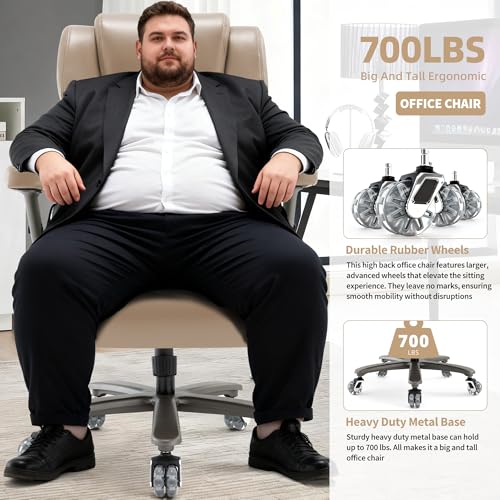 700lbs Big and Tall Office Chair, Large Heavy Duty Computer Desk Chair - color: Khaki