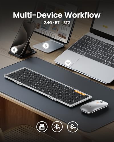 ProtoArc XKM01 Full-Size Foldable Keyboard Mouse for Travel, Black Silver - color: Black Silver