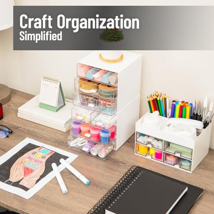 Mind Reader Stackable Craft Supply Organizer, 6 Drawer Desktop Storage with Clear Drawers, Plastic, Set of 2, White - color: White 6 Drawer Organizer
