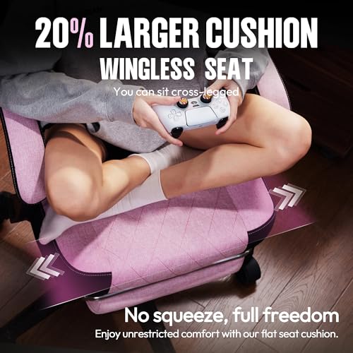 Dowinx Gaming Chair Fabric with Pocket Spring Cushion, High Back Ergonomic Computer Chair with Footrest for Adults, Massage Lumbar Support Swivel Game Chair for Office Gaming 300LBS, Pink - color: Pink