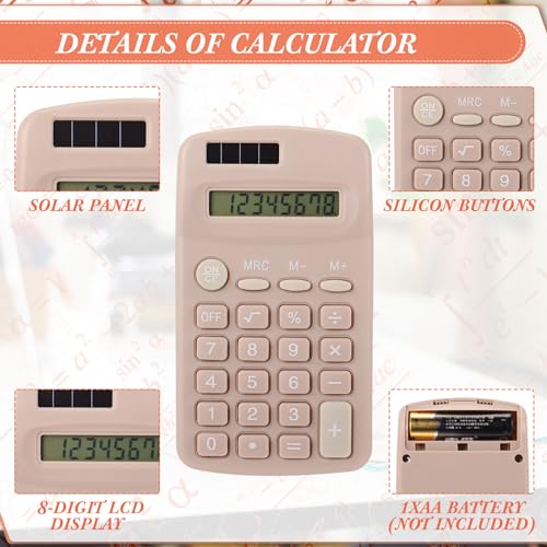 Tellegloww 12 Pcs Pocket Size Solar Calculators Bulk for Classroom Mini Basic Calculator Solar Battery Dual Power 8 Digit Display for Kids Student School Office Accounting Tool