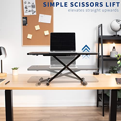 VIVO Black Small Single Top 28 inch Standing Desk Converter, Tabletop Sit to Stand Laptop Riser with Scissor Lift Height Adjustment, DESK-V011F