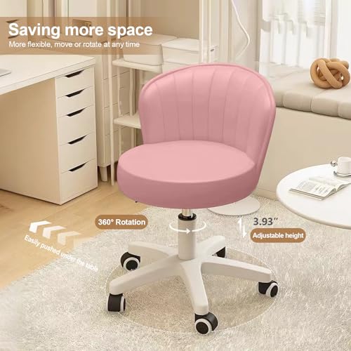 Small Round Rolling Desk Chair Armless Comfy Vanity Computer Chair Height Adjustable Swivel Work Spa Chair - color: Pink, style: Set of 2 with backrest