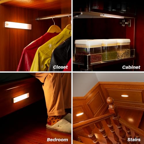 STAR-SPANGLED Under Cabinet Lighting Rechargeable, 8 inch Motion Sensor Lights Indoor Battery Operated, USB Stick on LED Magnetic Closet Light for Counter, Stairs, Kitchen, Warm White, 2 Pack - color: Warm White