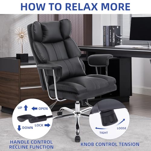 Big and Tall Office Chair with Footrest,400 lbs Heavy Duty Executive Chair | PU Leather High Back Wide Desk Chair,135° Reclining,Pocket Spring Back Support and Matching Lumbar Pillow - color: Black