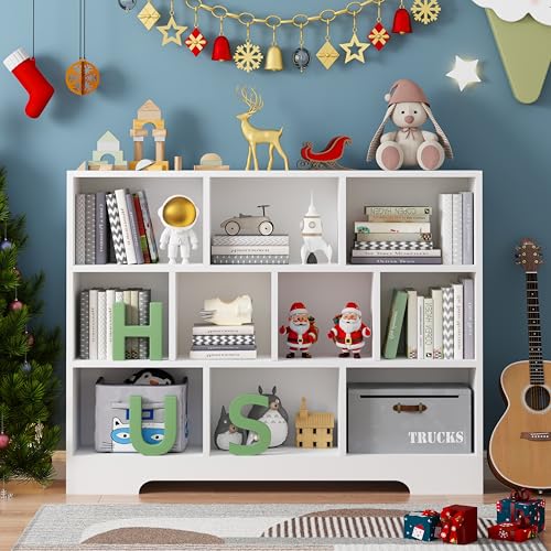 Book Shelf, 10 Cubes Storage Organizer, Open Shelf Bookcase White Bookshelf | 3-Tier Wooden Cube Shelf, Freestanding Cube Storage for Bedroom, Living Room, Home Office - color: White, size: 10 Cubes-1 PCS