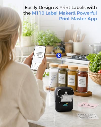 Phomemo M110 Label Makers, Portable Bluetooth Thermal Printer with Display | 2 Inch Sticker Printer Easy to Use for Small Business, Home, School, Office, Organization, APP with 6000+ Templates, Black - color: Black