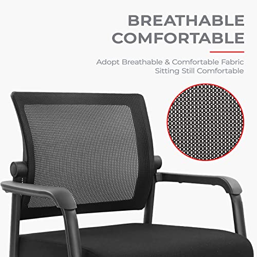 KLASIKA Office Chair No Wheels with Adjustable Mesh Back, Ergonomic Waiting Room Arm Chairs with Thickened Cushion for Desk School Church Guest Reception, 2PK