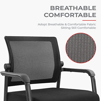 KLASIKA Office Chair No Wheels with Adjustable Mesh Back, Ergonomic Waiting Room Arm Chairs with Thickened Cushion for Desk School Church Guest Reception, 2PK