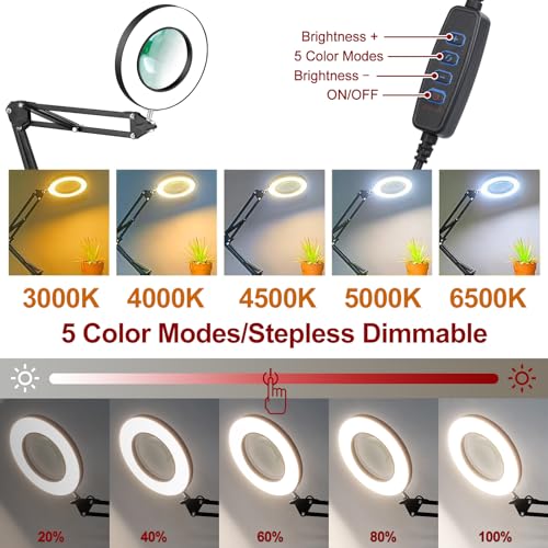 2-in-1 12X Magnifying Lamp with Light, Clamp Desk Magnifier LED