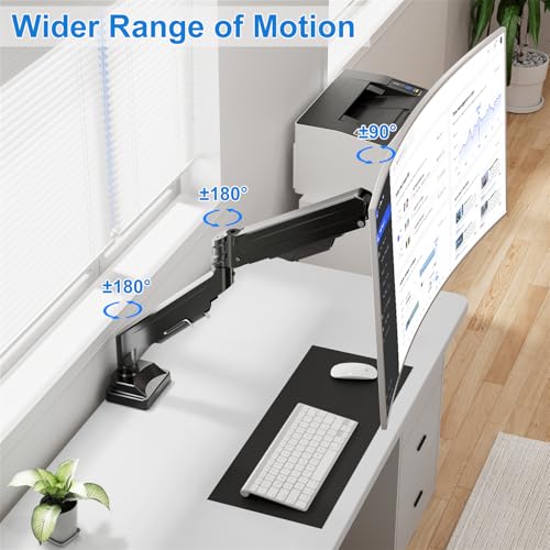 Single Monitor Mount for Max 43" Ultrawide Computer Screens | Hold up 2.2-33lbs Premium Monitor Arm Full Motion Gas Spring Heavy Duty Desk Mount Adjustable VESA Mount 75x75/100x100mm - style: Max 43"