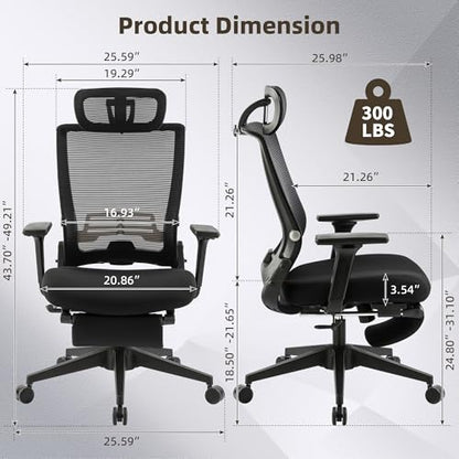 Ergonomic Foldable Office Chair with Footrest and Lumbar Support, Black - color: Black