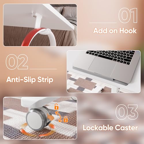 Monomi Mobile Folding Desk, Metal Furniture Small Sit-Stand Height Adjustable Rolling Laptop Desk, Space-Saving Portable Desk with Wheels for Home Office Craft & Study, White - color: Ivory White