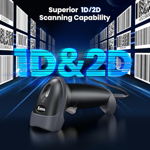 Eyoyo USB Handheld 2D QR Code Scanner PDF417 Data Matrix Barcode Scanner | Wired Automatic Bar Code Reader, Long USB Cable, for POS Mobile Payment, Supermarket, Warehouse - color: Gray